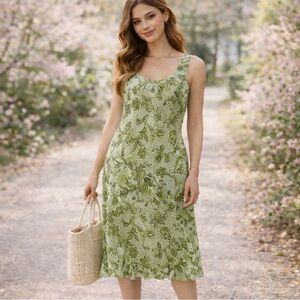 Y2K Green Floral Chiffon Lined Slip Dress Size 6 Alternative Friends